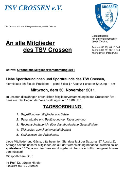 Einladung Mitgliederversammlung 2011